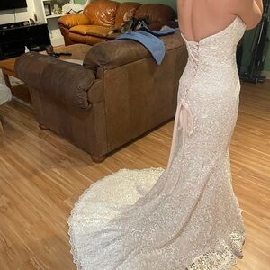 Maggie Sottero Lace Strapless Maxi Dress - White